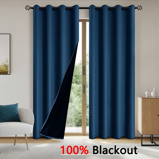 Enhance Your Bedroom and Living Room with 2 Stylish Solid Blackout Curtains - Providing UV Protection, Effortless Sliding, and Modern Design - Ideal for Contemporary Living Spaces