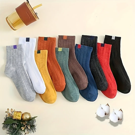 10 pairs of breathable striped mid-calf socks made from 100% polyester knit fabric for men and women.