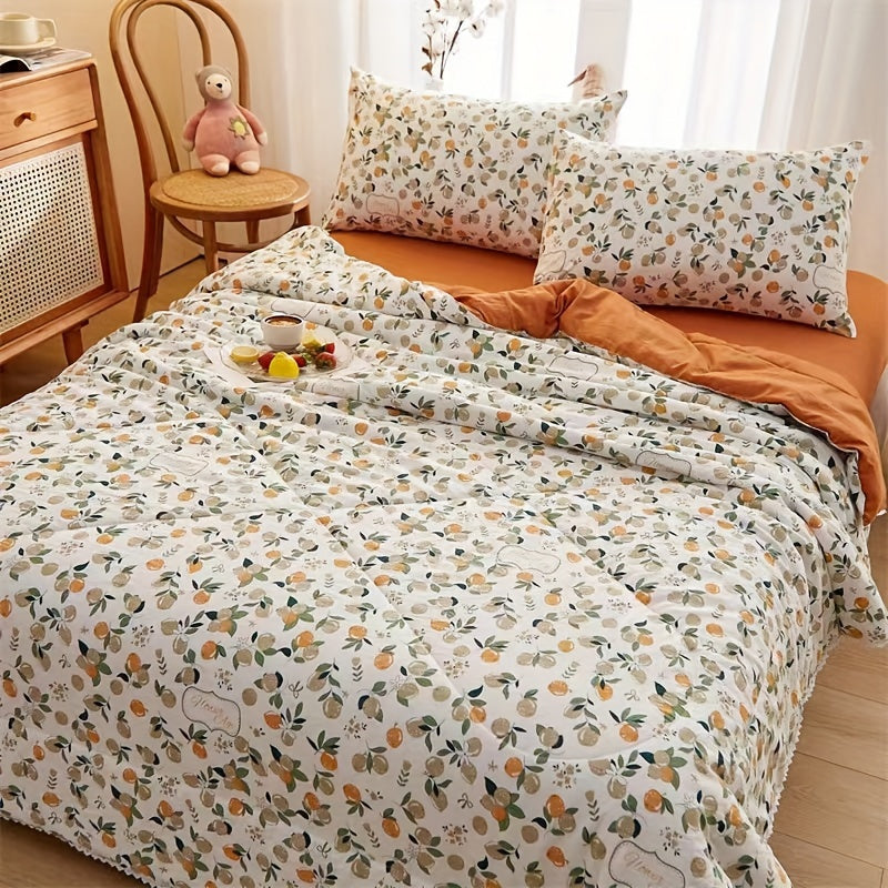 One-piece Glam Style Quilt with Floral & Fruit Pattern, Scalloped Edge, and Soft Liner - All-Season Comfort - Machine Washable, Stain Resistant Polyester Bedspread - Woven Polyester Fiber Filling - Multipurpose Bedding with Unique Embellishments