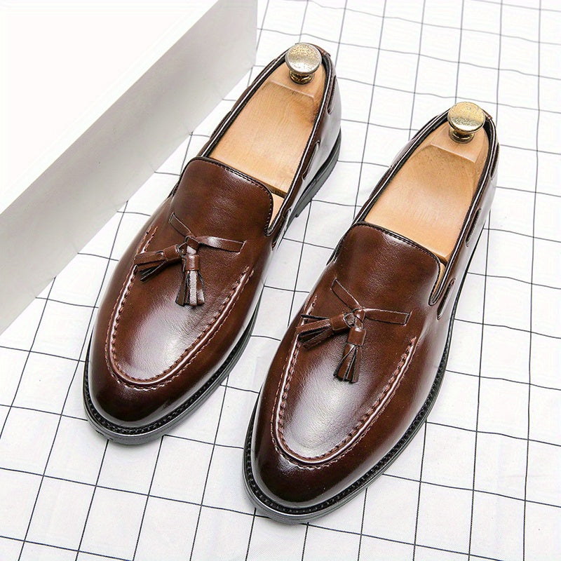 Men's Tassel Loafers - Business Casual Slip-On Oxfords with Round Toe, Faux Upper/Inner, Rubber Sole, Versatile Dress Shoes