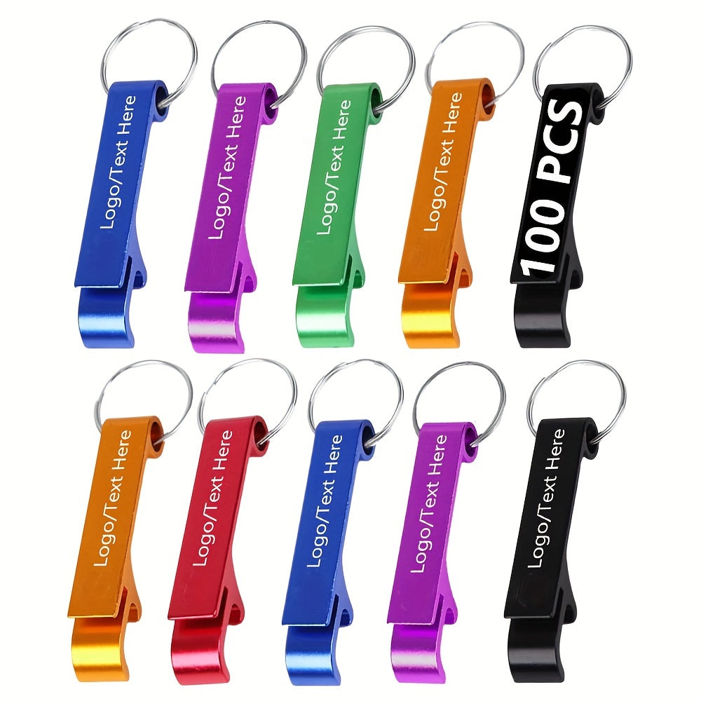 100 customizable metal bottle opener keychains engraved for special events and holidays.