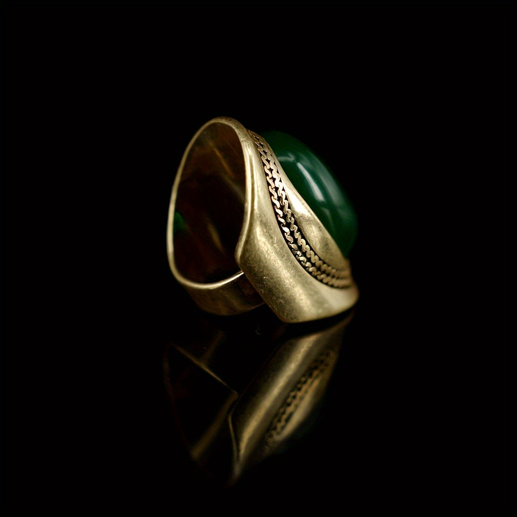 Elegant Adjustable Ring with Natural Agate - Ideal for Weddings & Parties, Made from Quality Alloy