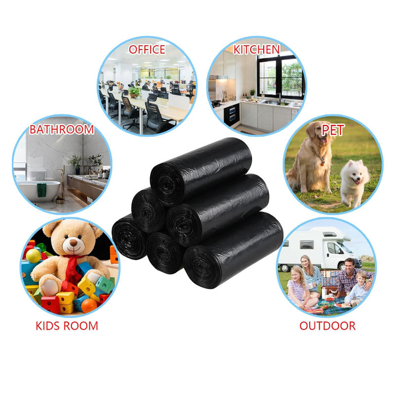 100 pieces of 4 rolls of black garbage bags designed for household use. These flat mouth plastic bags are suitable for use in the kitchen, bedroom, living room, yard, and toilet. They have strong load-bearing capacity and offer excellent privacy.