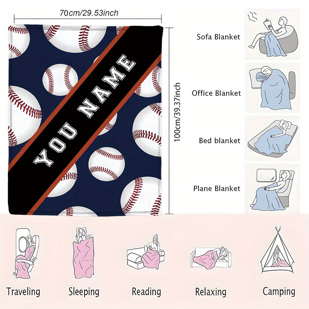 Personalized Sports Theme Cozy Polyester Flannel Blanket - Custom Name Included! Perfect for all Seasons, Machine Washable, Great for Gifting, and Versatile for Any Use.