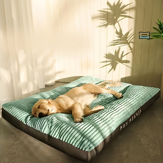 One Luxury Striped Orthopedic Dog Bed for Medium to Large Dogs, with All-Season Comfort, Removable Washable Cover, and Non-Skid Bottom, Filled with Polyester Fiber.