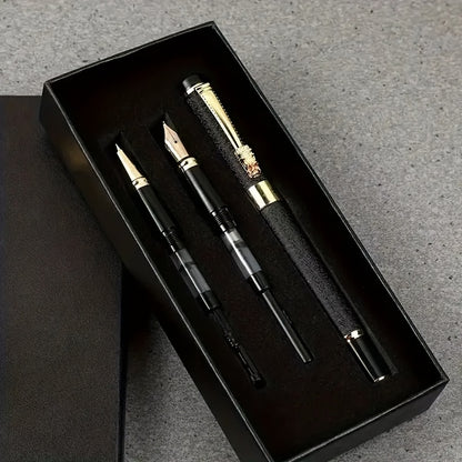 3-piece set of metal fountain pens with 0.38mm, 0.5mm, and 1.0mm nibs, perfect for calligraphy, artwork, and everyday writing. Comes in an elegant black gift box.