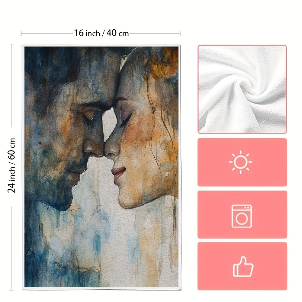 Set of 2 Ultra Soft Kitchen Towels with "Whispered Affection" Artistic Design, Exceptionally Absorbent and Machine Washable Dish Hand Towels, Size 40.64x60.96 cm - Ideal for Holiday Decor and Drying Dishes