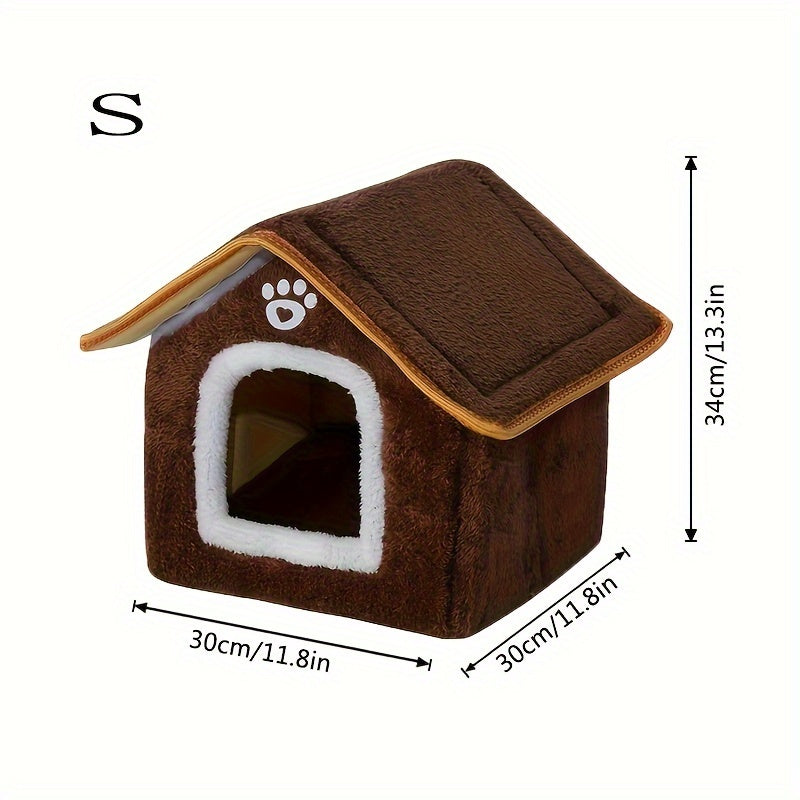 Cozy Pet House with Four Seasons Washable Enclosed Warm Dog Bed Cat Shelter made from Polyvinyl Chloride Material, Non-Skid Bottom, Assembled.