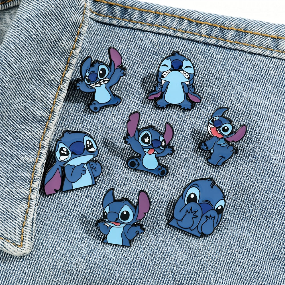 Set of 7 Disney Stitch enamel pins, featuring adorable cartoon animal designs. Made from zinc alloy metal, these versatile badges can be worn on clothing or backpacks. Perfect for everyday wear or special occasions. Great addition to your jewelry