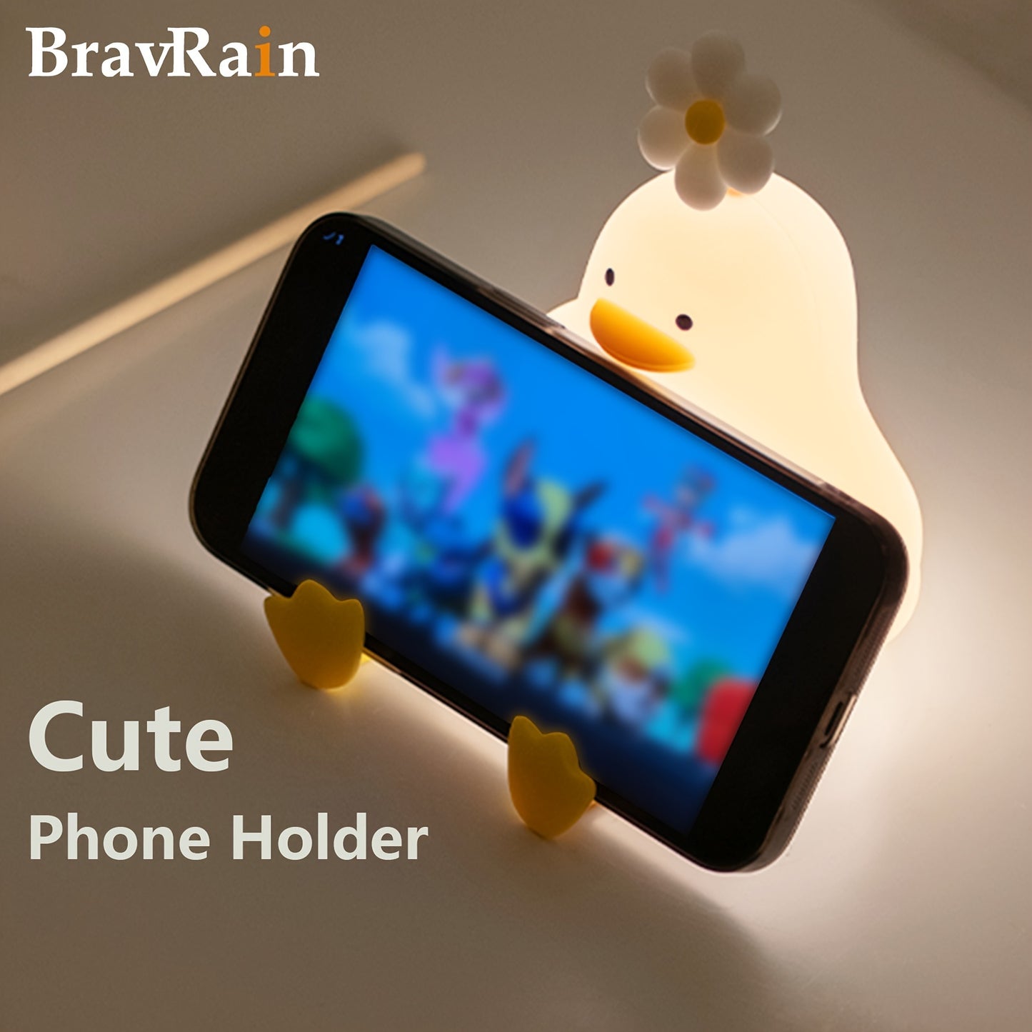 Silicone duck night light for bed with shooting control, adjustable brightness, USB powered - perfect gift for boys and girls on birthdays or Christmas.