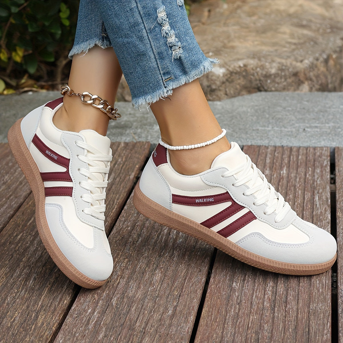 Women's Fashion Sneakers - Non-Slip, All-Season Casual with Stable Support, Faux Leather Upper & Fabric Lining