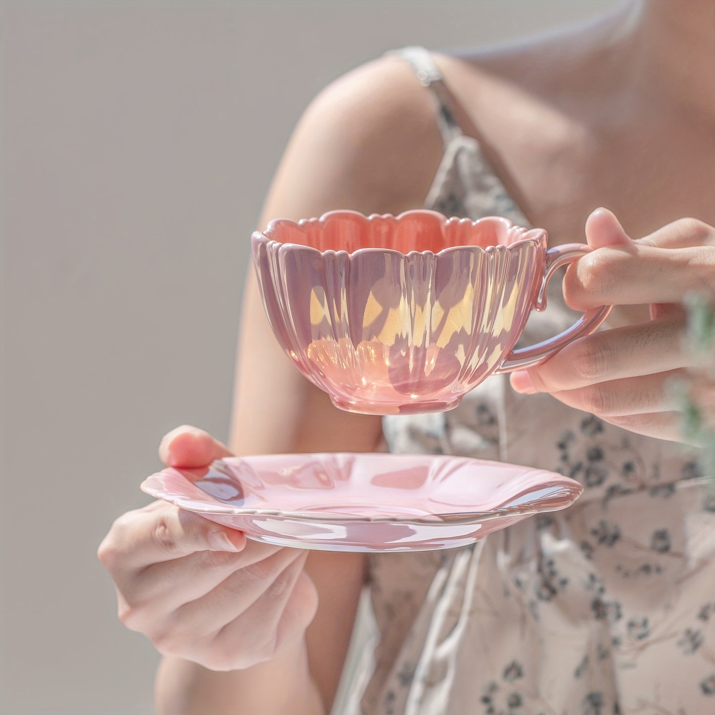 Floral ceramic tea cup set for tea time at home or office, perfect for girls and couples.