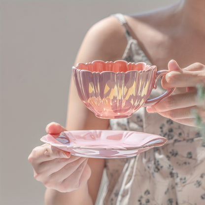 Floral ceramic tea cup set for tea time at home or office, perfect for girls and couples.