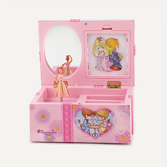 MiiYoung Ballet Dancer Music Box with Makeup Mirror - Rotating Jewelry Organizer, Ideal Birthday Present for Girls