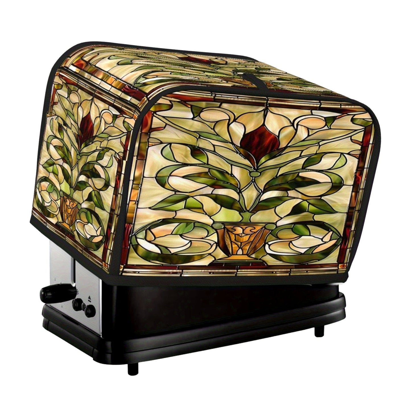 Protect your 2-slice bread toaster with this elegant Art Nouveau stained glass pattern toaster cover. Made from washable polyester, it is dust and fingerprint resistant, keeping your toaster looking clean and stylish in your kitchen decor.