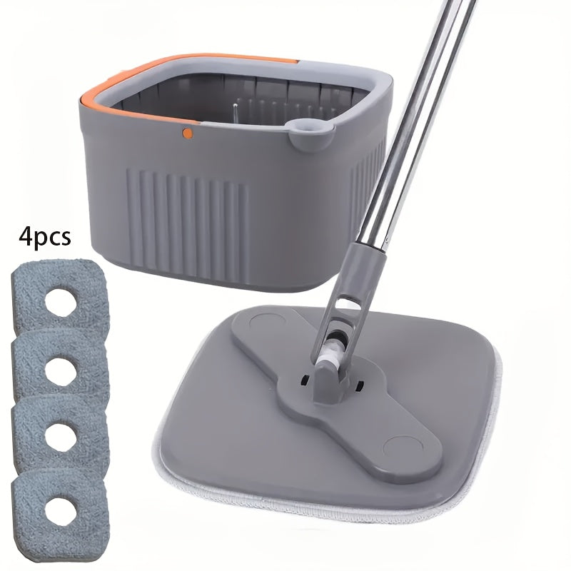 Get a complete cleaning solution with our Self-Cleaning Mop and Bucket set, which includes 4 reusable pads. Enjoy hands-free washing, water absorption, and easy wringing. This versatile product is suitable for use in the living room, bedroom, bathroom