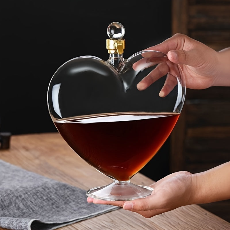 Stylish heart-shaped glass wine decanter, ideal for Valentine's Day and holiday gifts.