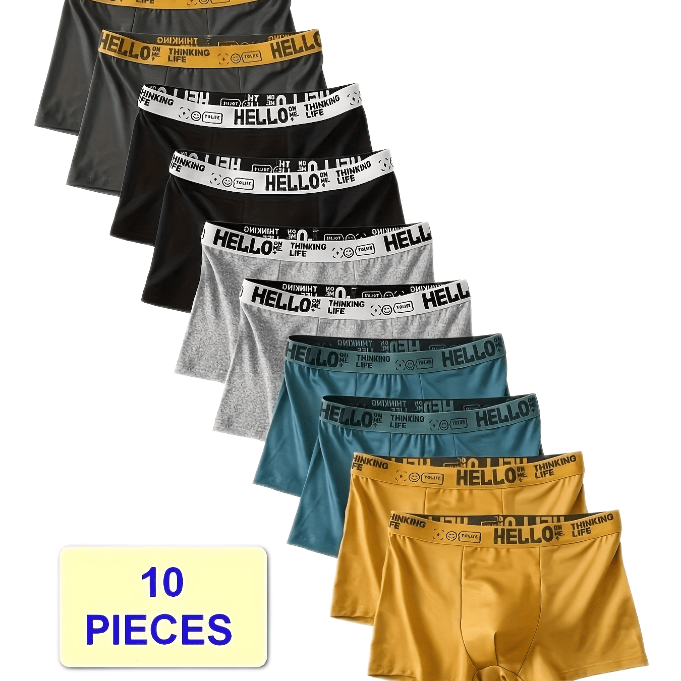 10-Pack men's boxer briefs with fashionable design, breathable polyester and spandex fabric, medium stretch.