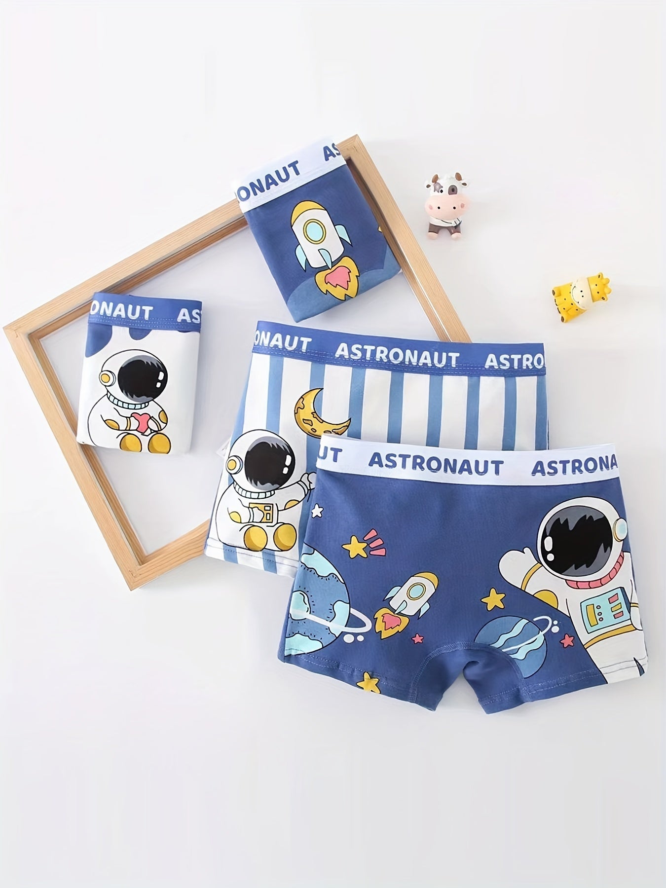 4-piece Boys Astronaut Boxer Briefs, Soft Cotton with Cartoon Spaceman Pattern