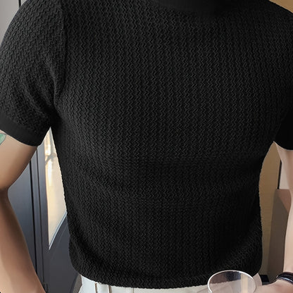 Men's striped turtle neck t-shirt in solid color for casual wear.