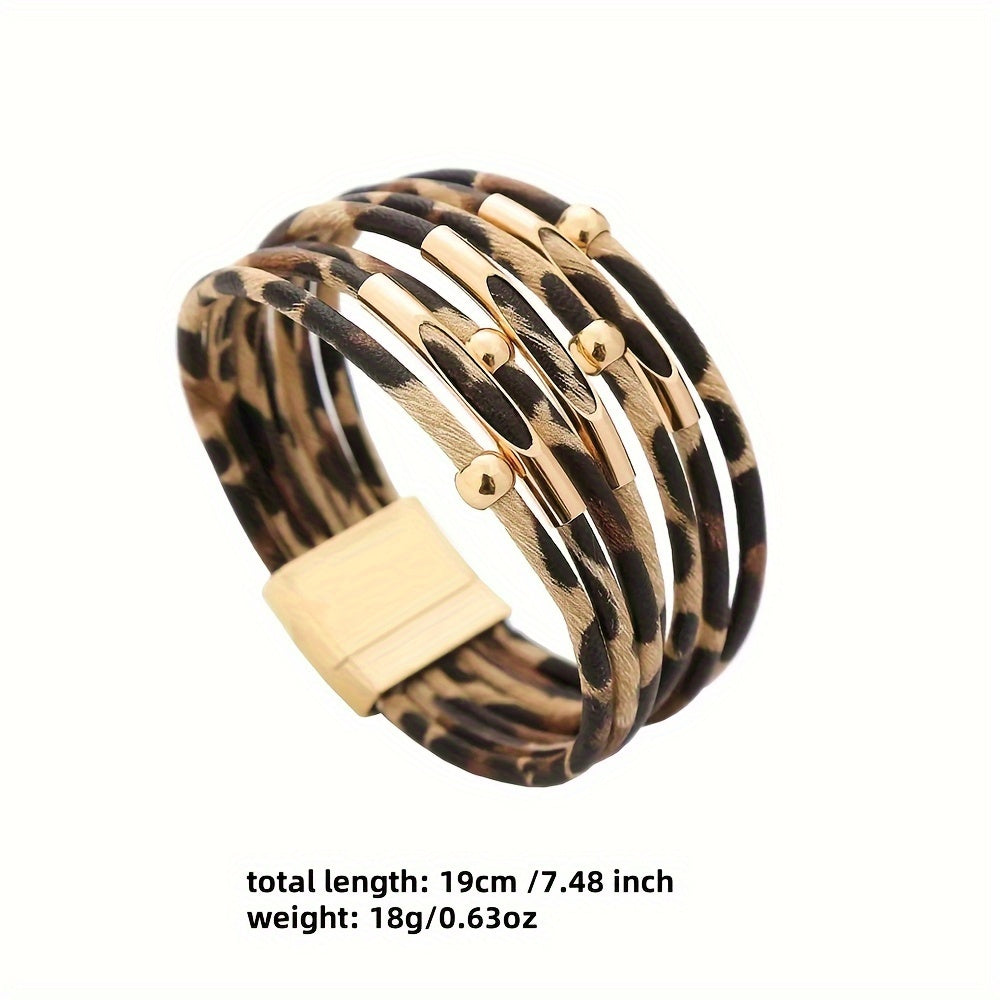 Stylish leopard print PU leather bracelet with plating - Ideal for Breast Cancer Awareness Day or any party!