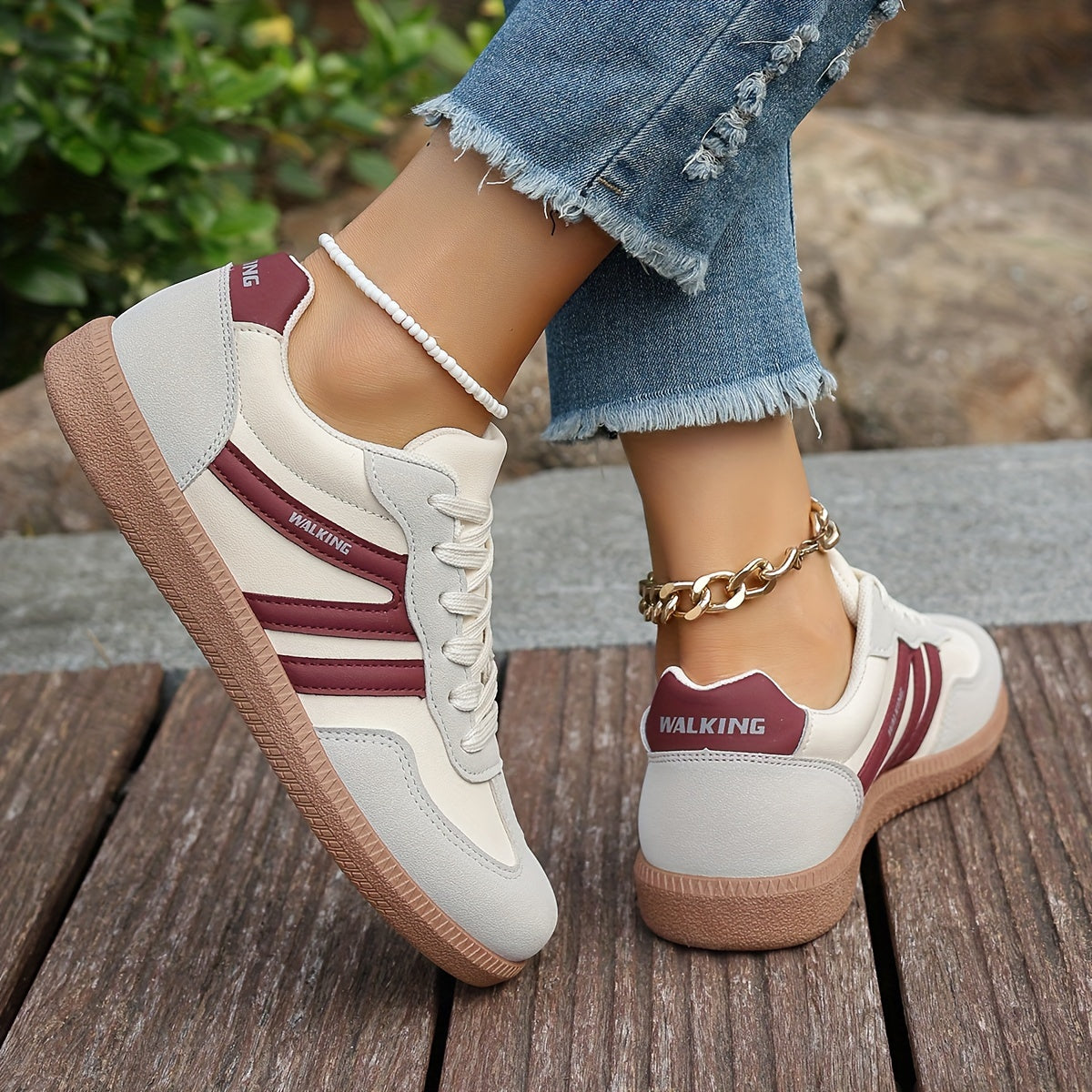 Women's Fashion Sneakers - Non-Slip, All-Season Casual with Stable Support, Faux Leather Upper & Fabric Lining