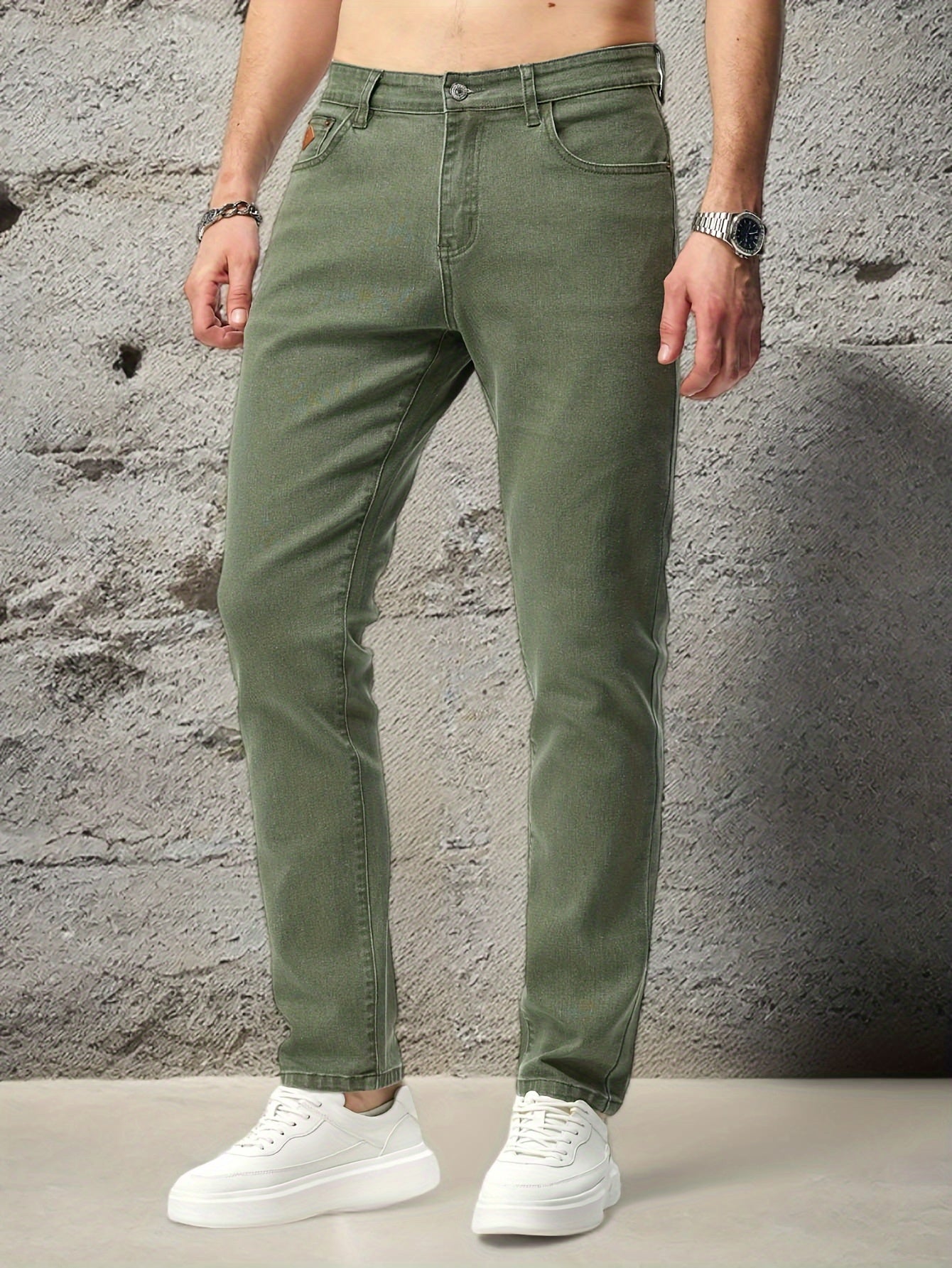 Stretchy denim jeans for men, ideal for casual outdoor wear.