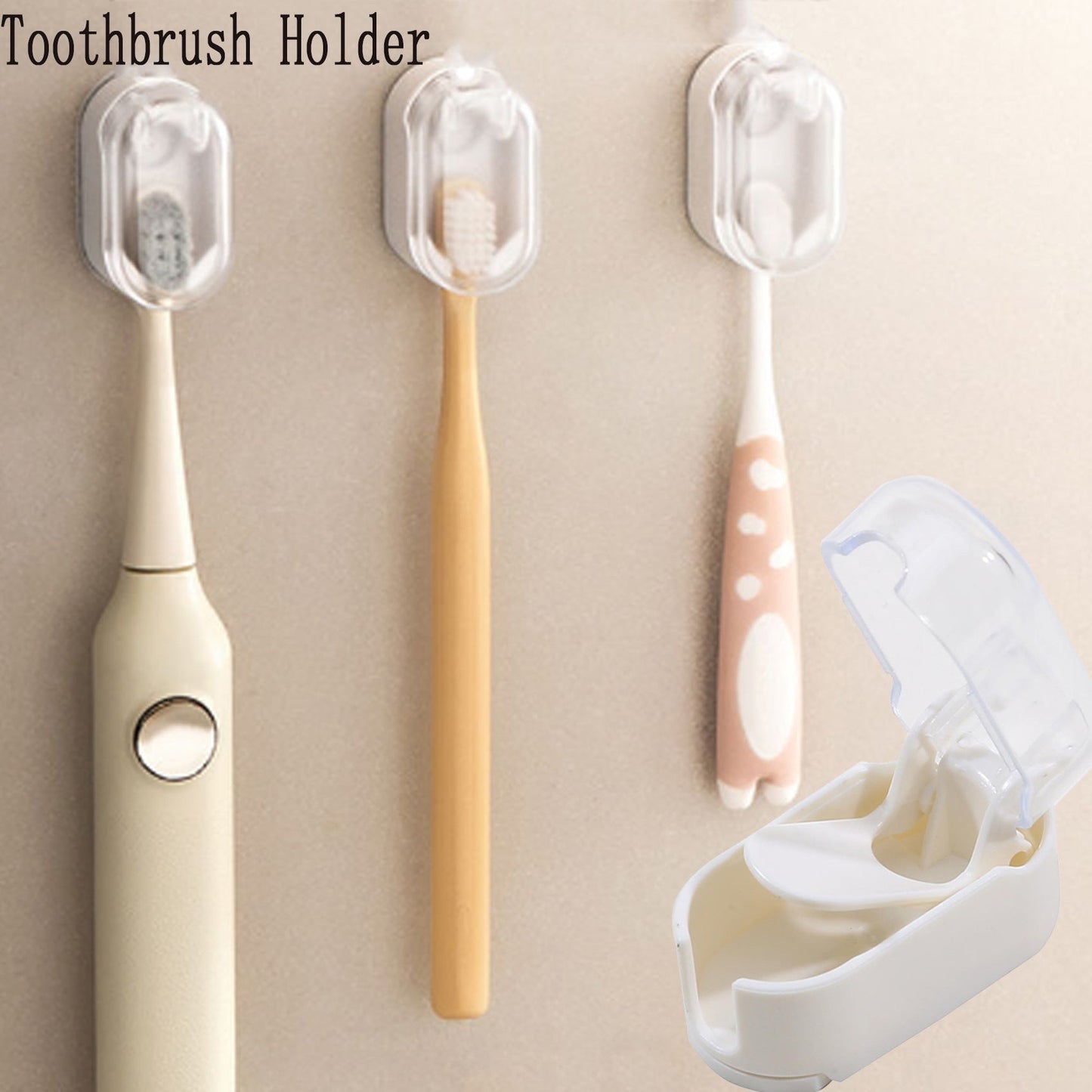 Wall-mounted toothbrush holder with dustproof case for toothbrushes, requires no electricity, perfect bathroom accessory.