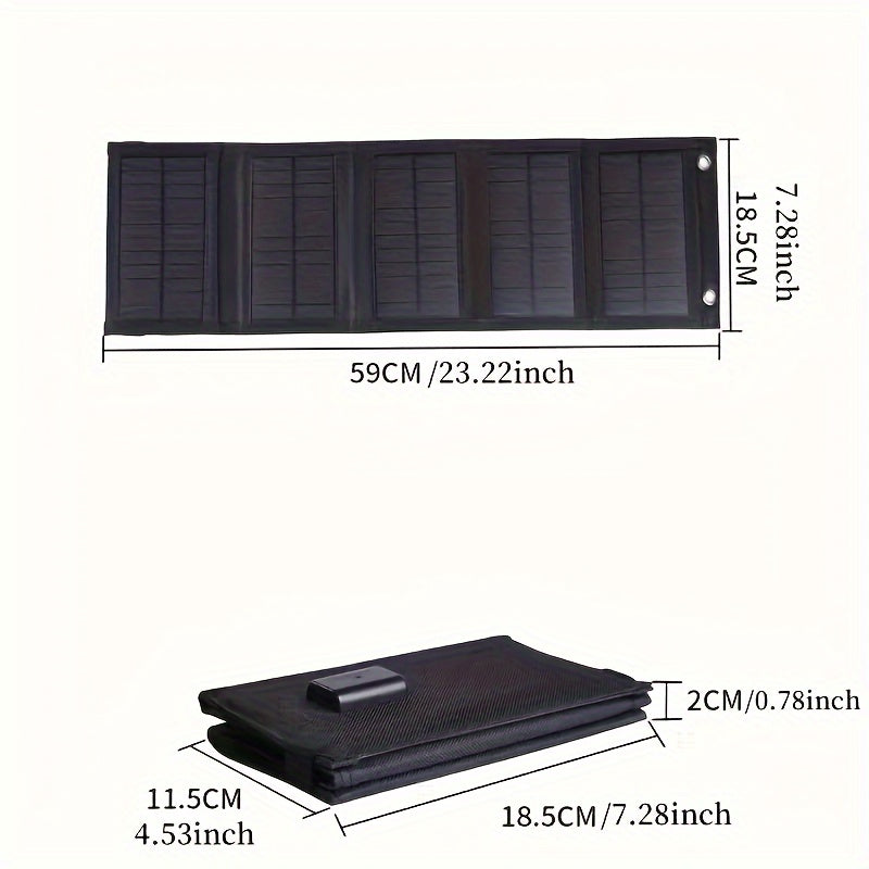 Durable 35W Portable Solar Charger Panel with USB Output - Ideal for Travel & Camping, Foldable, Solar-Powered without Battery, Non-Removable Photovoltaic Panel with Carabiner & Cable.