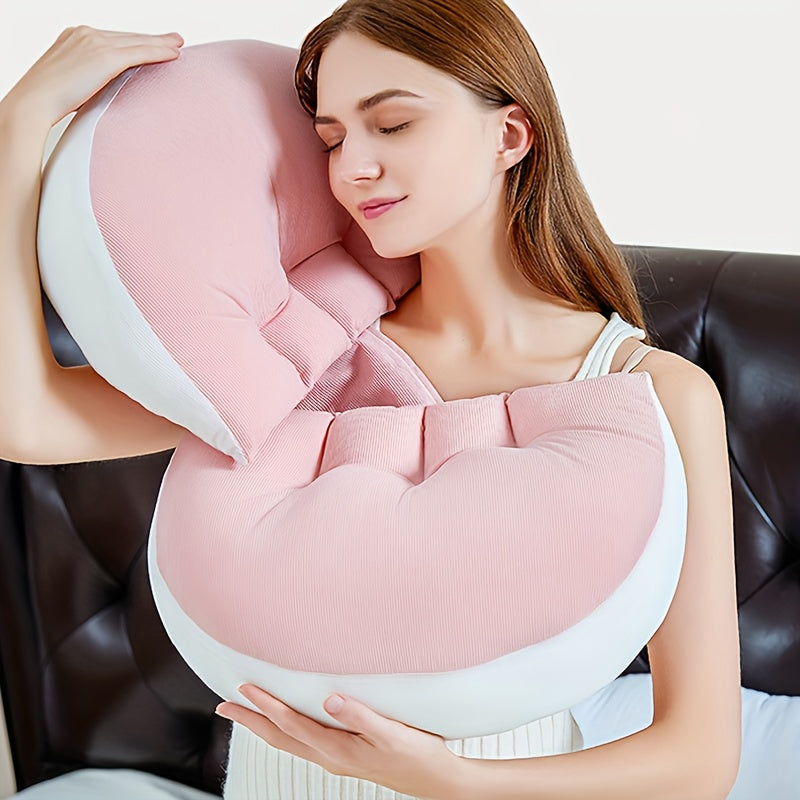 SoftTouch U-Shaped Pregnancy Pillow with Adjustable Full Body Support. Ideal for Side Sleeping and provides Multi-Functional Relief for Back, Waist, Abdomen, and Legs. Features a Detachable and Washable Polyester Fiber Breastfeeding Pillow.