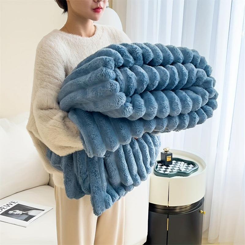 Luxurious Faux Rabbit Fur Shawl Blanket - Cozy and Soft for Sofa, Bed, Office, Travel - Perfect All-Season Gift, Christmas Present - 100cm x 150cm, Contemporary Knit Polyester - Warm and Versatile