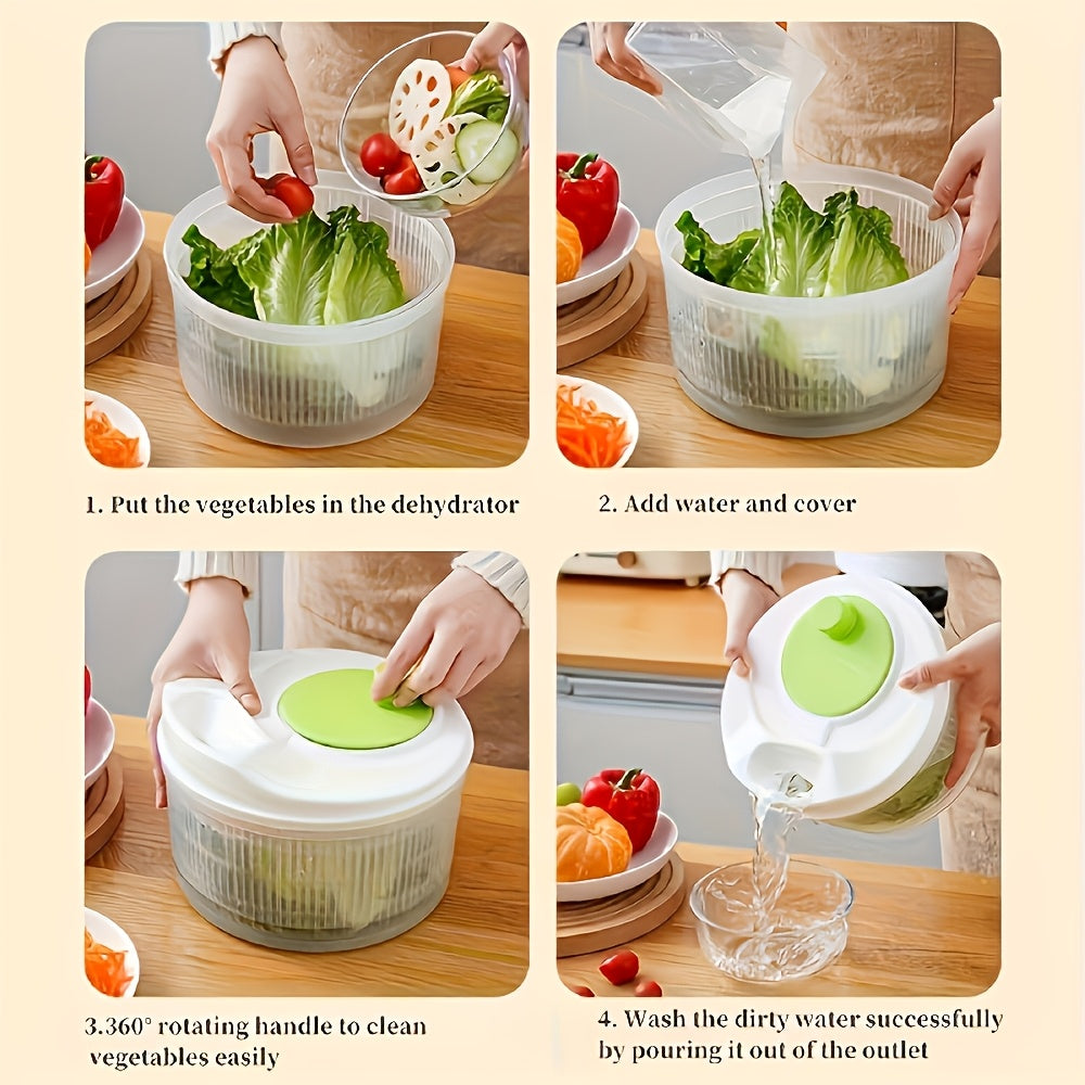 1pc Kitchen tool that is a multi-functional PP salad spinner, colander basket, and drainer measuring 24.51cm. No-power required for quick and healthy preparation of fruits and vegetables.