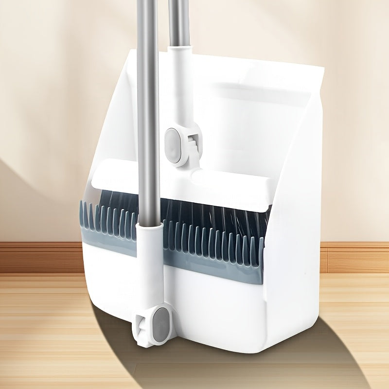 Household broom and dustpan set with non-stick technology for easy hair sweeping and trash collection.