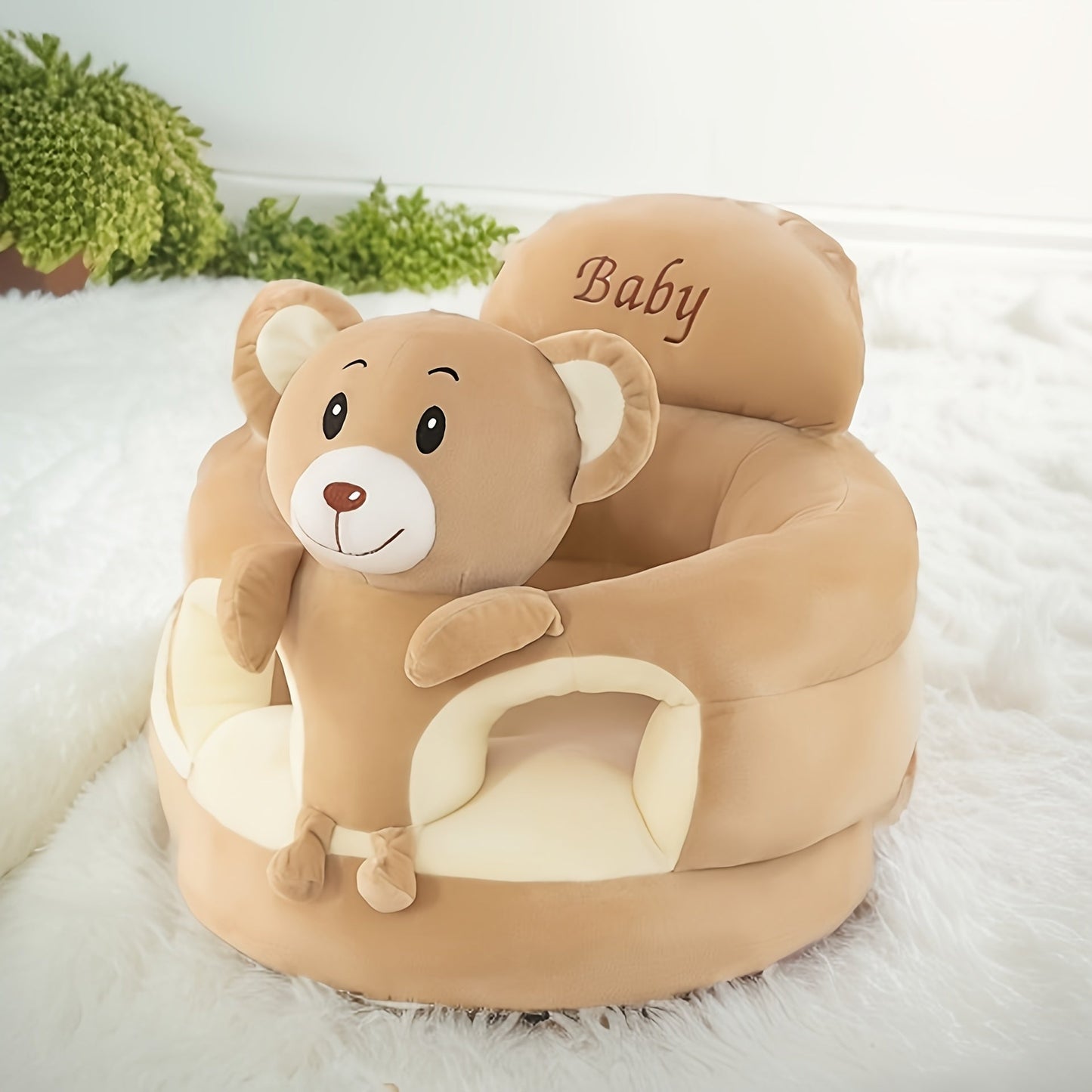 LIBSIT Baby Sitting Chair 1pc, Plush Toddler Nest Support Seat for Learning to Sit & Feeding, Comfortable PVC Puff Chair, Washable - Cute Animal Design in Multiple Colors