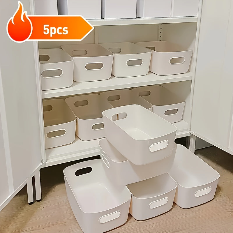 Set of 5 or 10 White Plastic Storage Boxes, BPA-Free, Stackable and Durable, Rectangular Shape, Ideal for Organizing Refrigerator, Kitchen, Bathroom, Dorm; Not Suitable for Storing Food; Hand Wash Only; Shatterproof with Lids