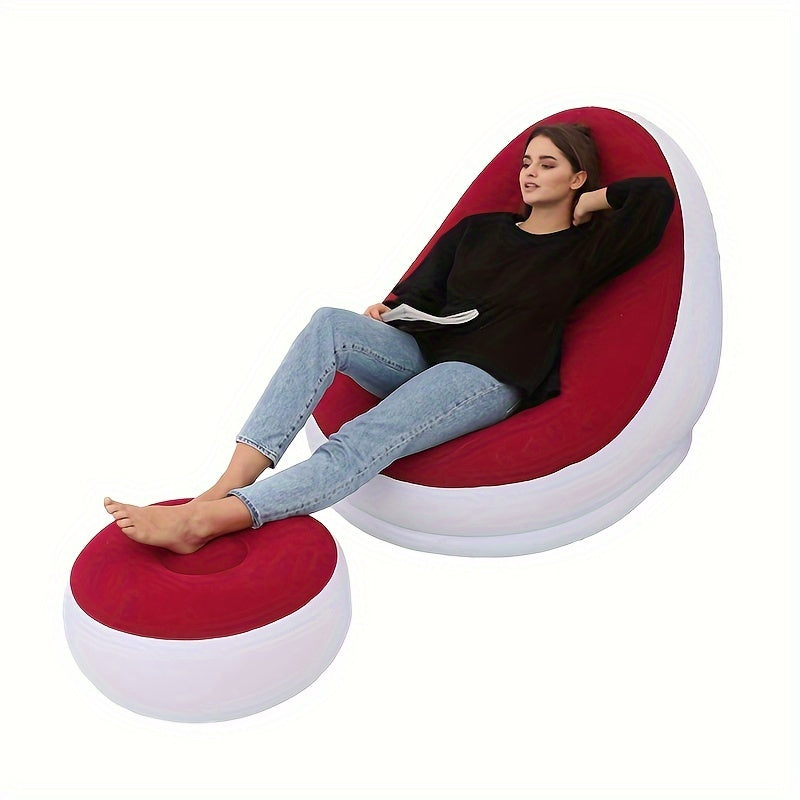 Get 2 Inflatable Leisure Sofa Chairs with Footstools for Outdoor Relaxation. This Folding Lounge Chair Sofa is perfect for outdoor use and can be easily stored and inflated. Optional Air Pump Package available.