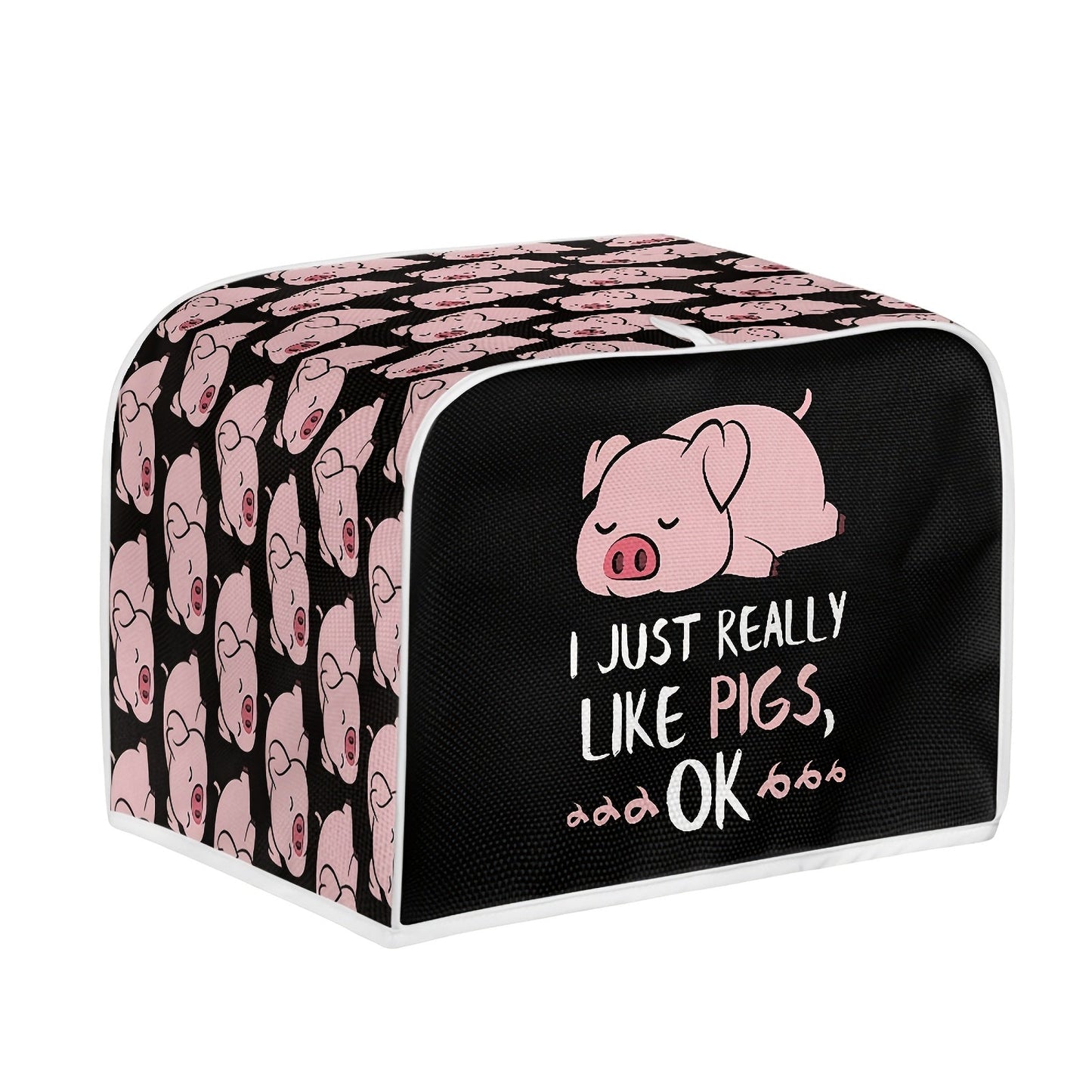 The Classic Pig Print Toaster Cover features 1 piece with 2 wide slots. It is dustproof, anti-fingerprint, and anti-oil, designed to protect your kitchen appliances. This machine washable cover is a high-quality gift for women, safeguarding your small