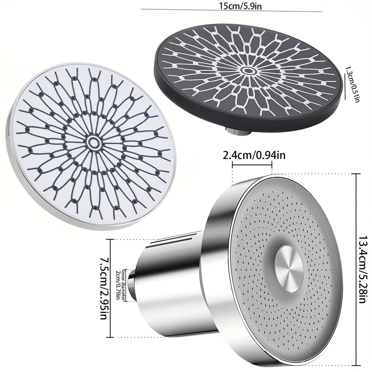 Stainless steel 6-inch high-pressure rain shower head for hotel bathrooms.