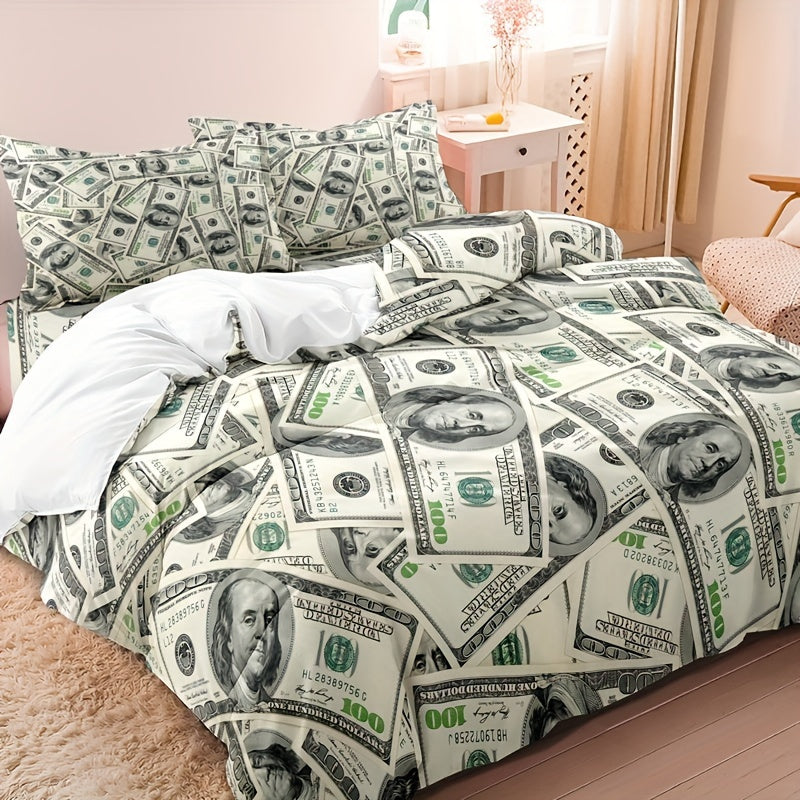 $100 print bilan Duvet qopqog'i to'plami, yotoqxona yoki mehmon xona uchun uch qismli to'plam. Yumshoq va qulay duvet qopqog'i va 2 ta yostiq qopqog'ini o'z ichiga oladi. Duvet yadrosi kirmaydi.