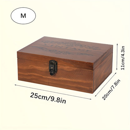 Handcrafted wooden storage box with lock for desk organization, not waterproof, suitable for cosmetics, sundries, and documents.