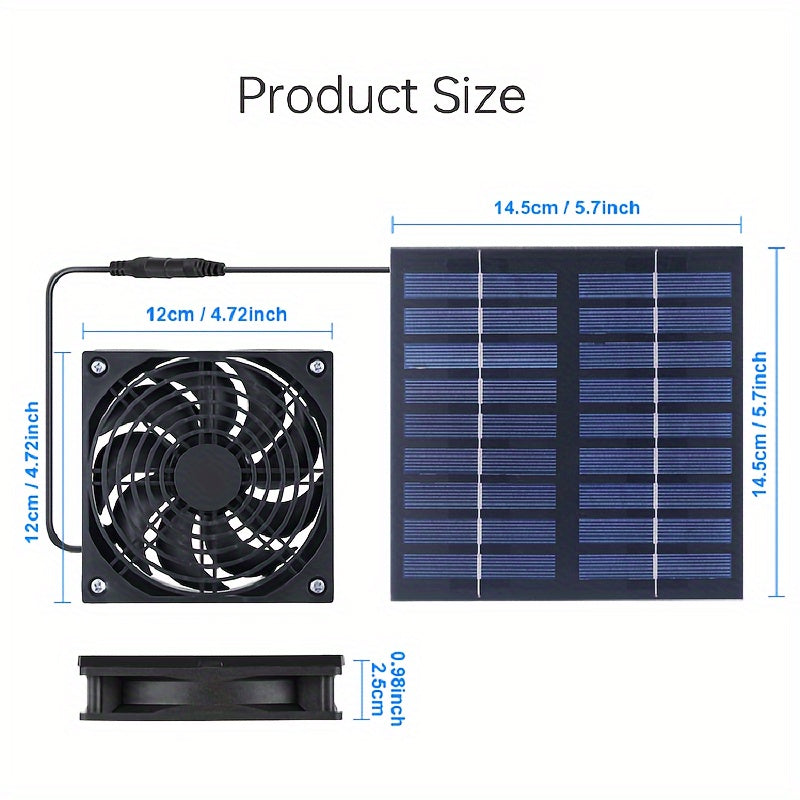 Introducing the Skybreeze Portable Solar-Powered Fan Kit, featuring a 2W9V panel for outdoor use. This kit includes exhaust ventilation and a 249.94cm extension cord for added convenience.