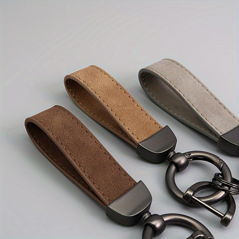 Men's Hardware Anti-Loss Suede Car Key Chain with PU Leather, the Perfect Valentine's Day Gift