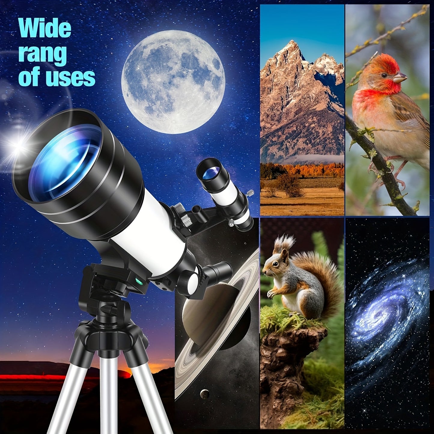 SUNCORE 70mm Aperture Astronomical Refractor Telescope for Adults with 300mm Portable Tripod, Phone Adapter & Accessories.