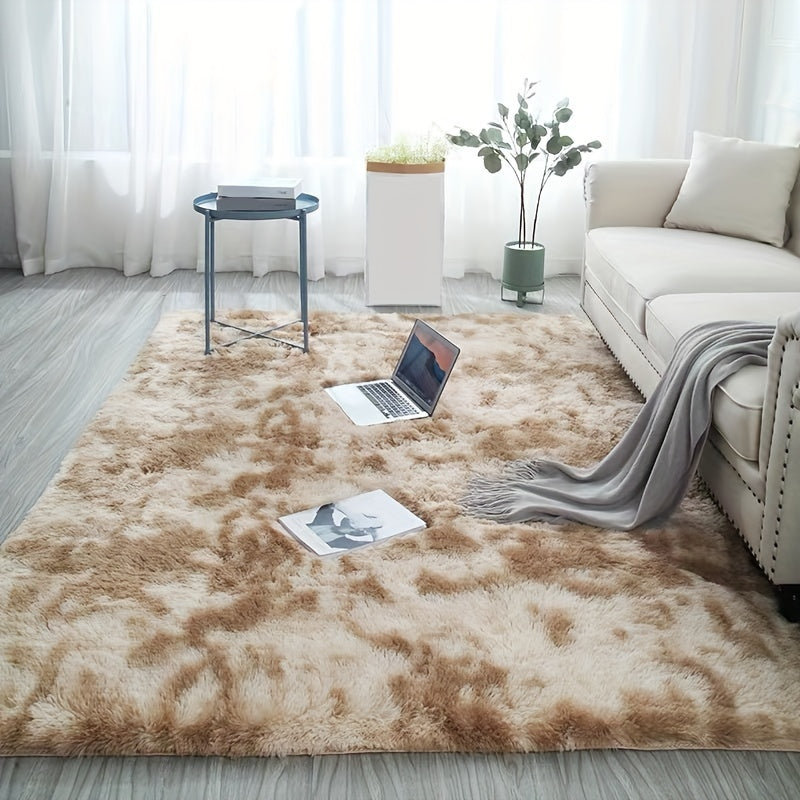 Velvet Carpet with Khaki Tie-dye Gradient Design, Perfect for Living Room or Coffee Table, Washable Bedroom Mat - Ideal Christmas or Halloween Gift