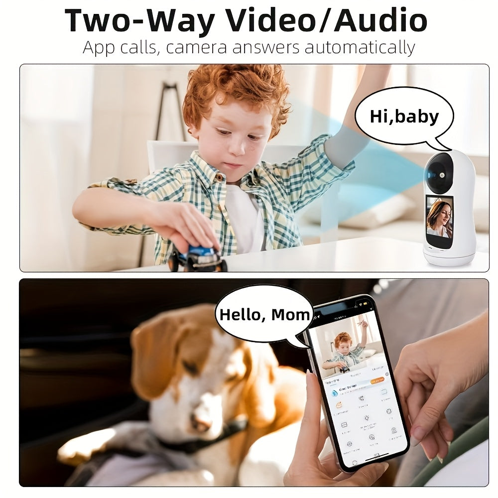 Wi-Fi Home Security Camera with 3MP Resolution, HD Night Vision, Two-Way Audio, Motion Tracking, and Remote Smartphone Calling. Indoor Monitor, 1080p Video Quality, USB Charged, Easy One-Touch Call Function, No Battery Needed.