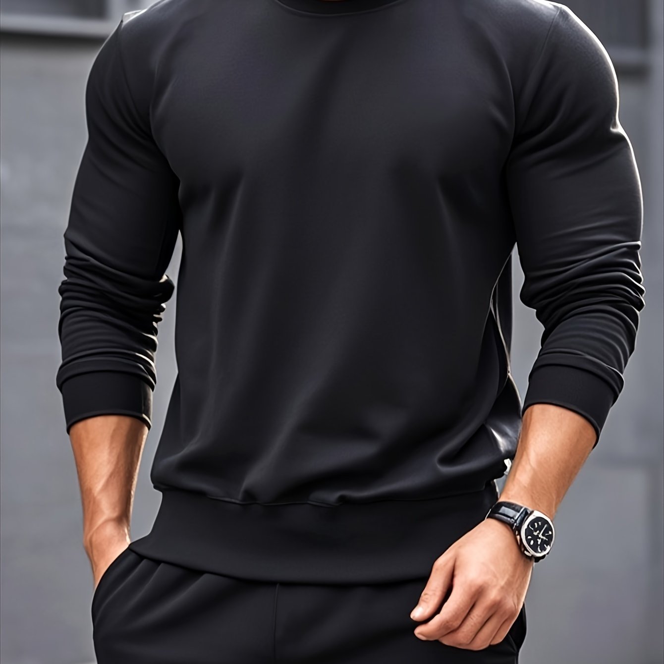 Men's Casual Knitwear Set - Long Sleeve Crew Neck Top & Pants, Solid Color, Machine Washable, Perfect for Fall/Winter, High Quality, Base Layer