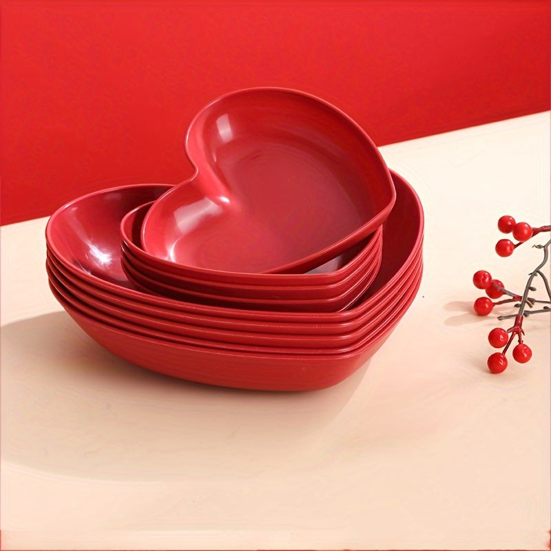 Heart-Shaped Serving Set for Valentine's Day, weddings, and romantic dinners. Includes salad, fruit plates, cereal bowls, snack dishes, and potato chips.