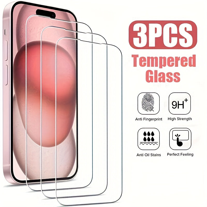 Three High-Definition Tempered Glass Screen Protectors for Iphone 11-16 Pro Max and 14-16 Plus Models.