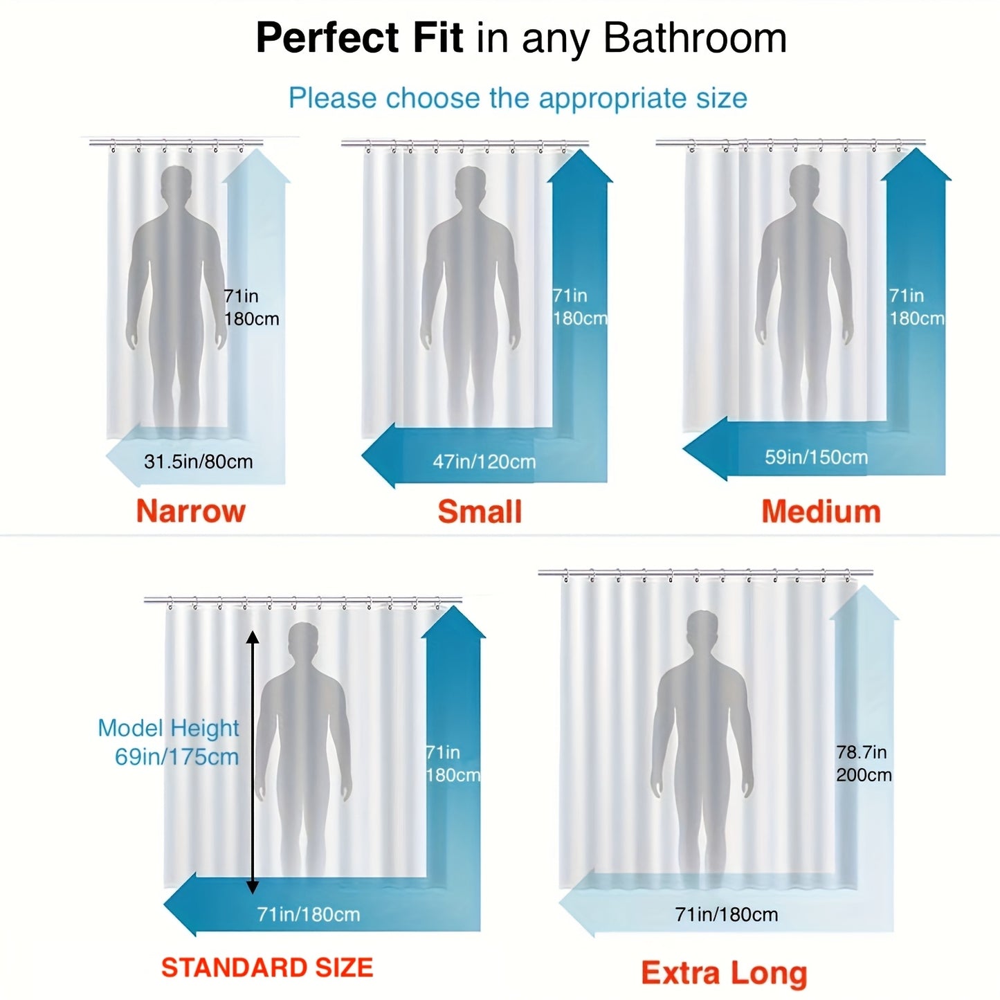 Lightweight plastic shower curtain with hooks and metal grommets, suitable for bathroom and window decoration.