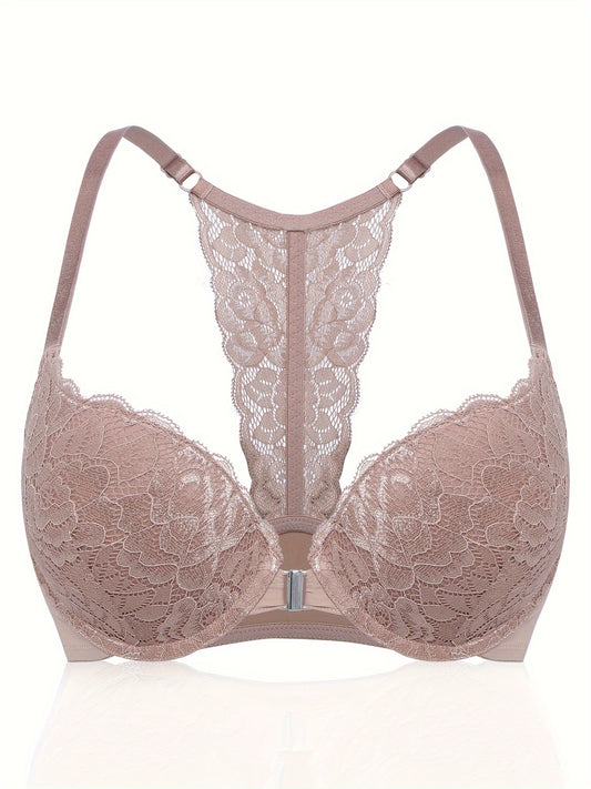 Floral lace underwire bra with seamless design, comfy push up fit, for women's lingerie.